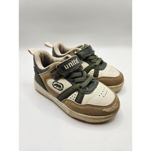 Ecko Unltd Shoes Boys Size 6 Green Brown‎ White Low Top Sneakers Strap